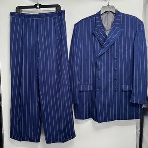 Stacy Adams 48 Blue Stripe Double Breasted 34x 29.8  2 Piece Suit